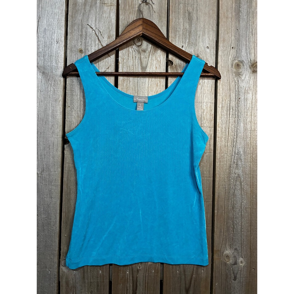 Travelers by Chicos Turquoise Blue Scoop Neck Tank Top Size 1 Medium 4501160091